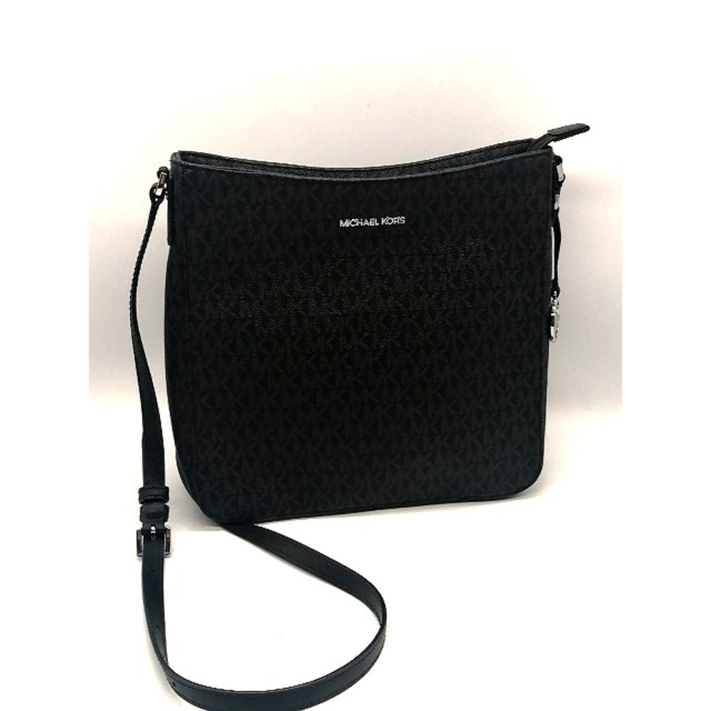 Michael Kors Womens Shoulder Bag Black L‎ Purse Leather Zip Jet Set Travel NEW